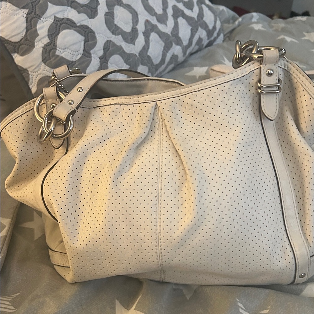Coach Cream Perforated Shoulder Bag